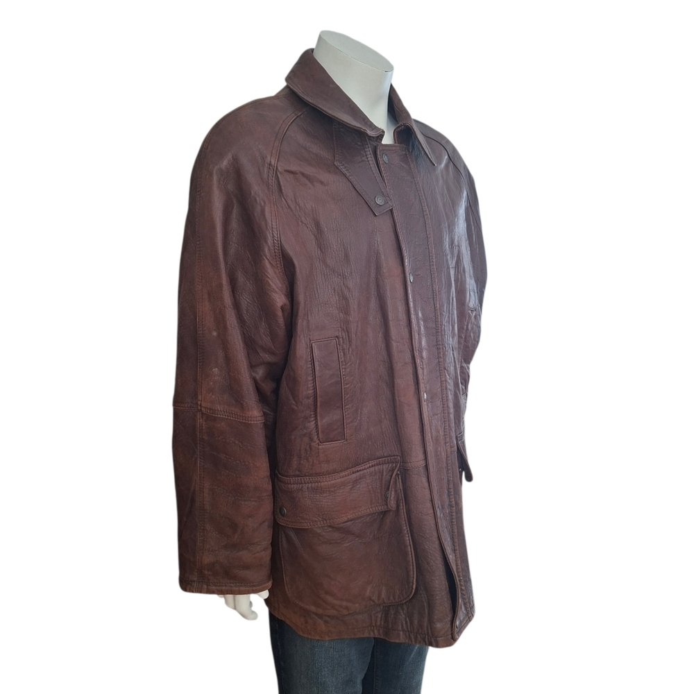 Vintage Aquascutum Of London Men's Brown Leather Jacket Coat Made In Canada - Picture 5 of 16